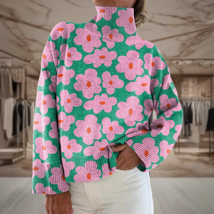 Women’s Floral Graphic Turtleneck Sweater | Cassie