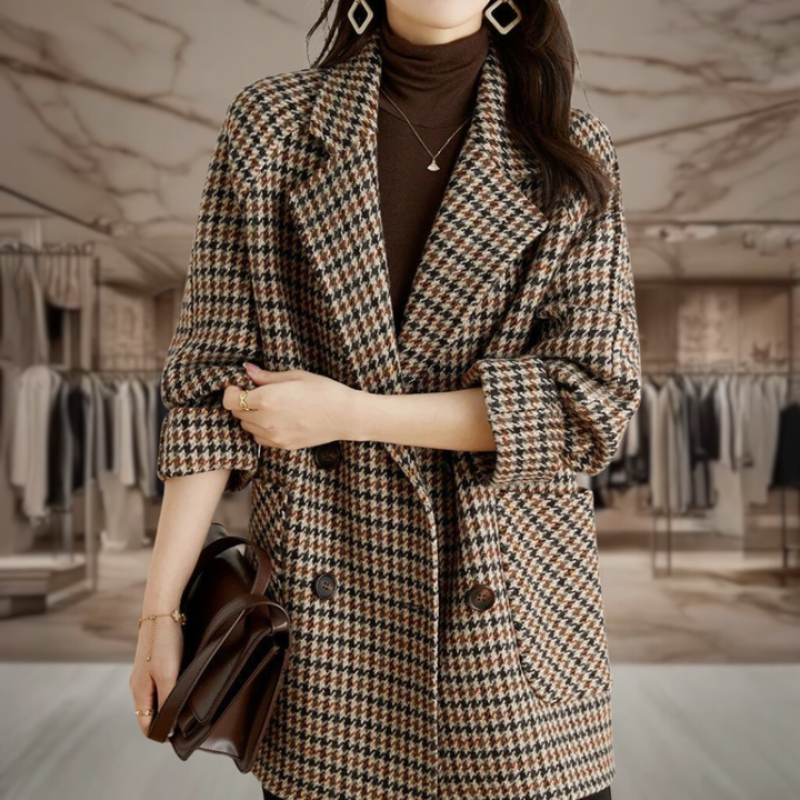 Women’s Double Breasted Houndstooth Wool Coat | Lilly