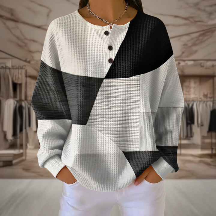 Women's Waffle Knit Henley Pullover Sweater | Jacey