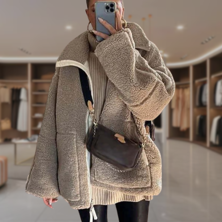 Women’s Oversized Sherpa Jacket Cozy Zip Up | Andrea
