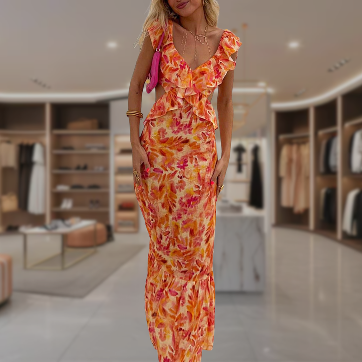 Women’s Ruffled Cut Out Floral Maxi Dress | Kiara