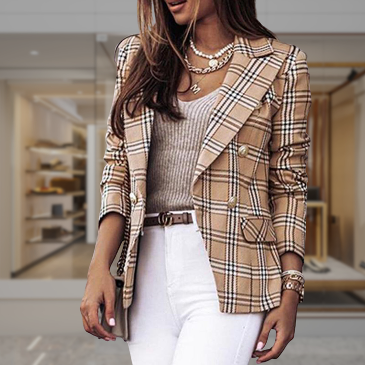 Women’s Double Breasted Checkered Suit Jacket | Lilia