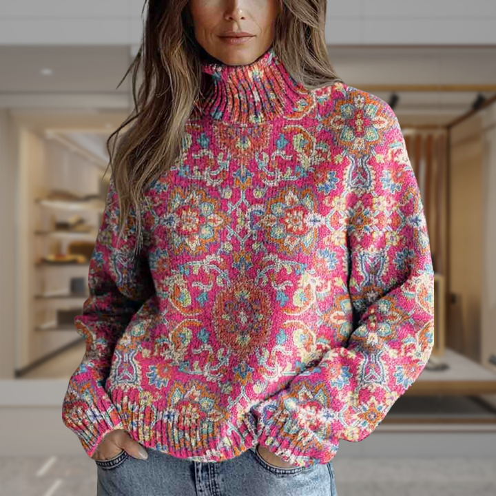 Women’s Boho Graphic Turtleneck Sweater | Elyse