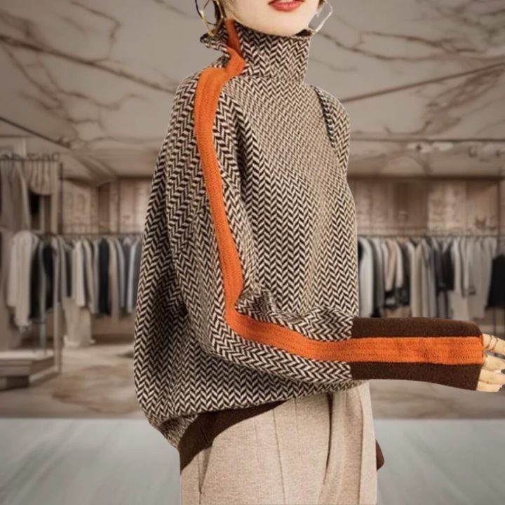 Women’s Striped Mock Neck Pullover Sweater | Aria