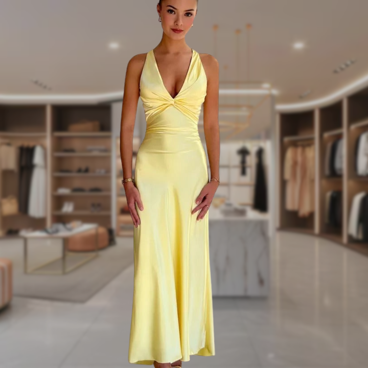 Women’s Ruched Satin Maxi Dress | Sandra