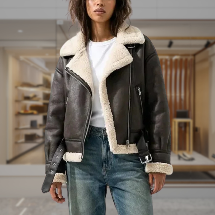 Women's Oversized Shearling Moto Jacket | Elsie