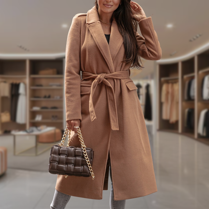Women’s Long Wool Coat Belted Jacket | Alisa