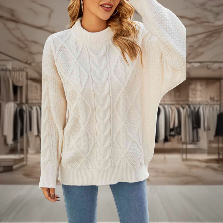 Women’s Cable Knit Mock Neck Pullover Sweater | Elise