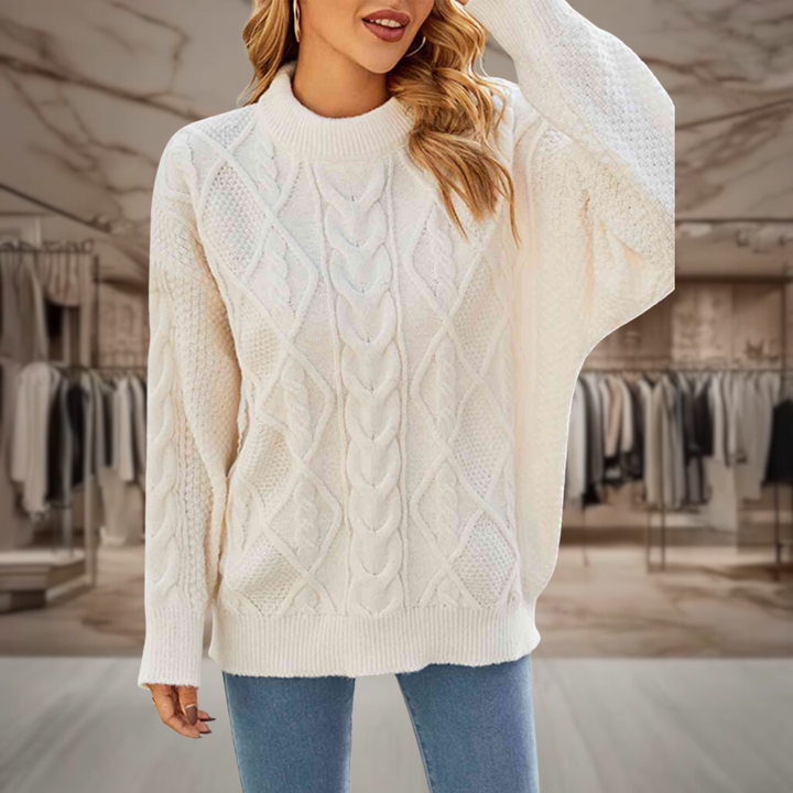 Women's Cable Knit Crewneck Sweater | Diya