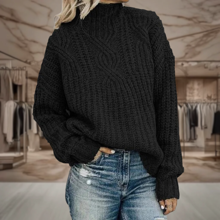 Women's Oversized Cable Knit Turtleneck Sweater | Amani