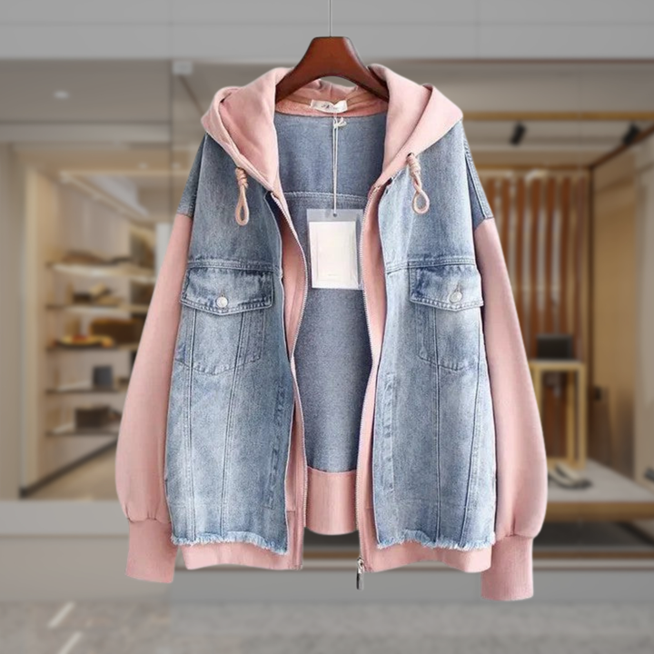 Women's Hooded Denim Jacket Fleece Sleeves | Hailie