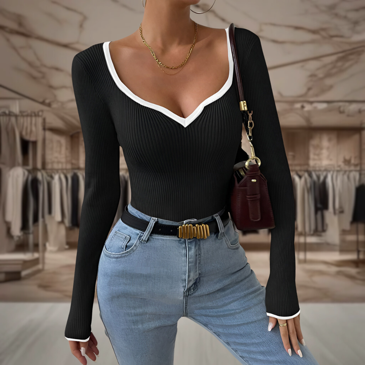 Women’s Ribbed V Neck Knit Sweater | Shania