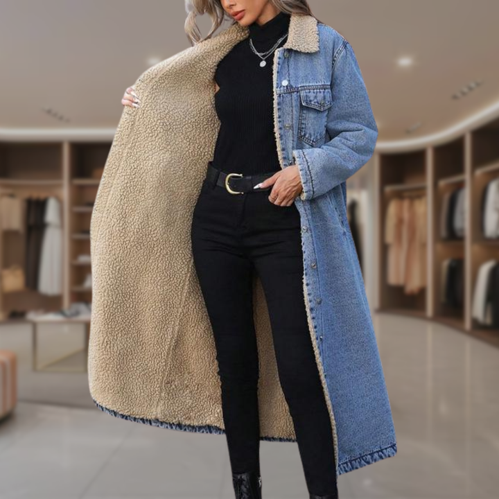 Women's Oversized Sherpa Lined Denim Coat | Saige
