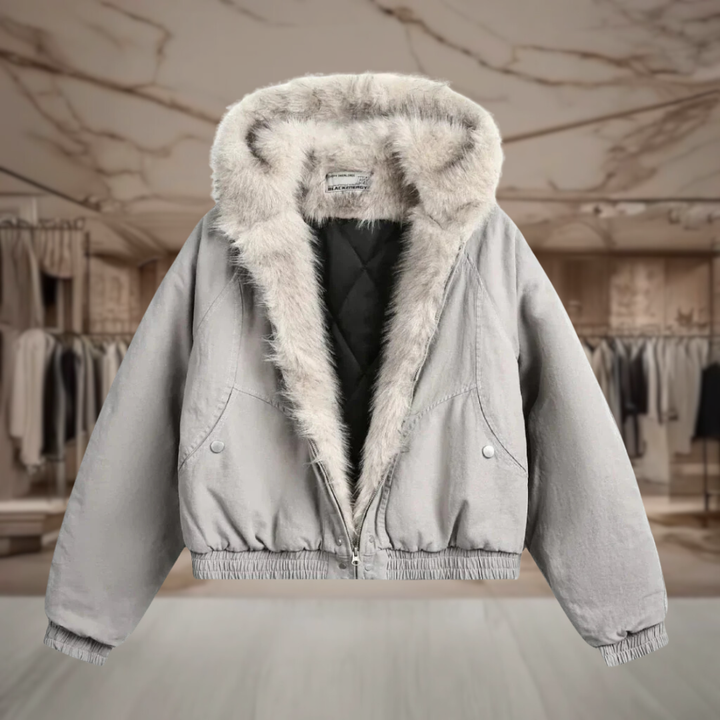 Women's Faux Fur Hooded Bomber Jacket Cropped | Deja