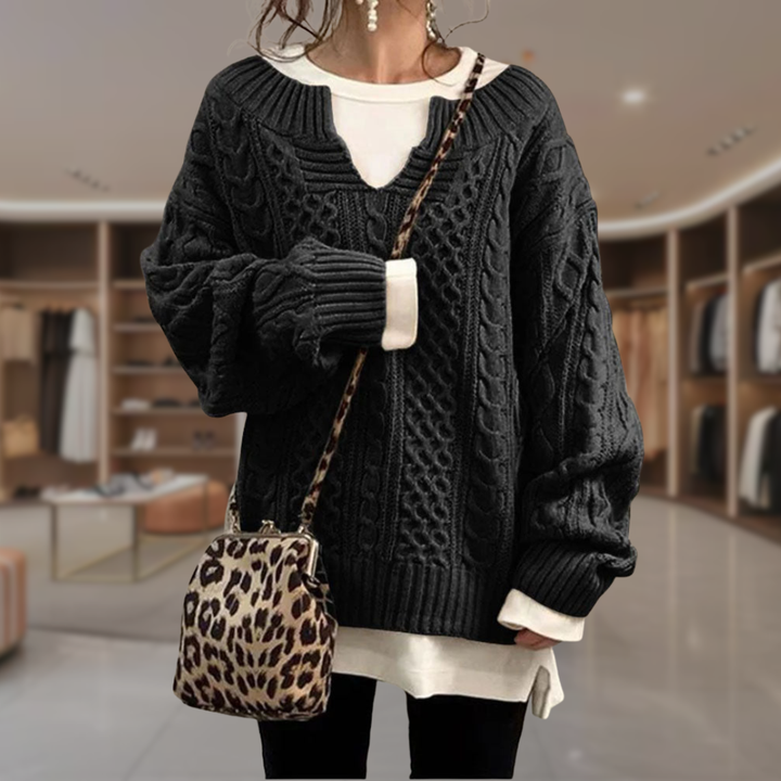 Women’s Cable Knit V Neck Sweater | Hayley