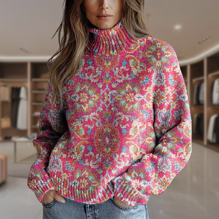 Women’s Boho Graphic Turtleneck Sweater | Elyse