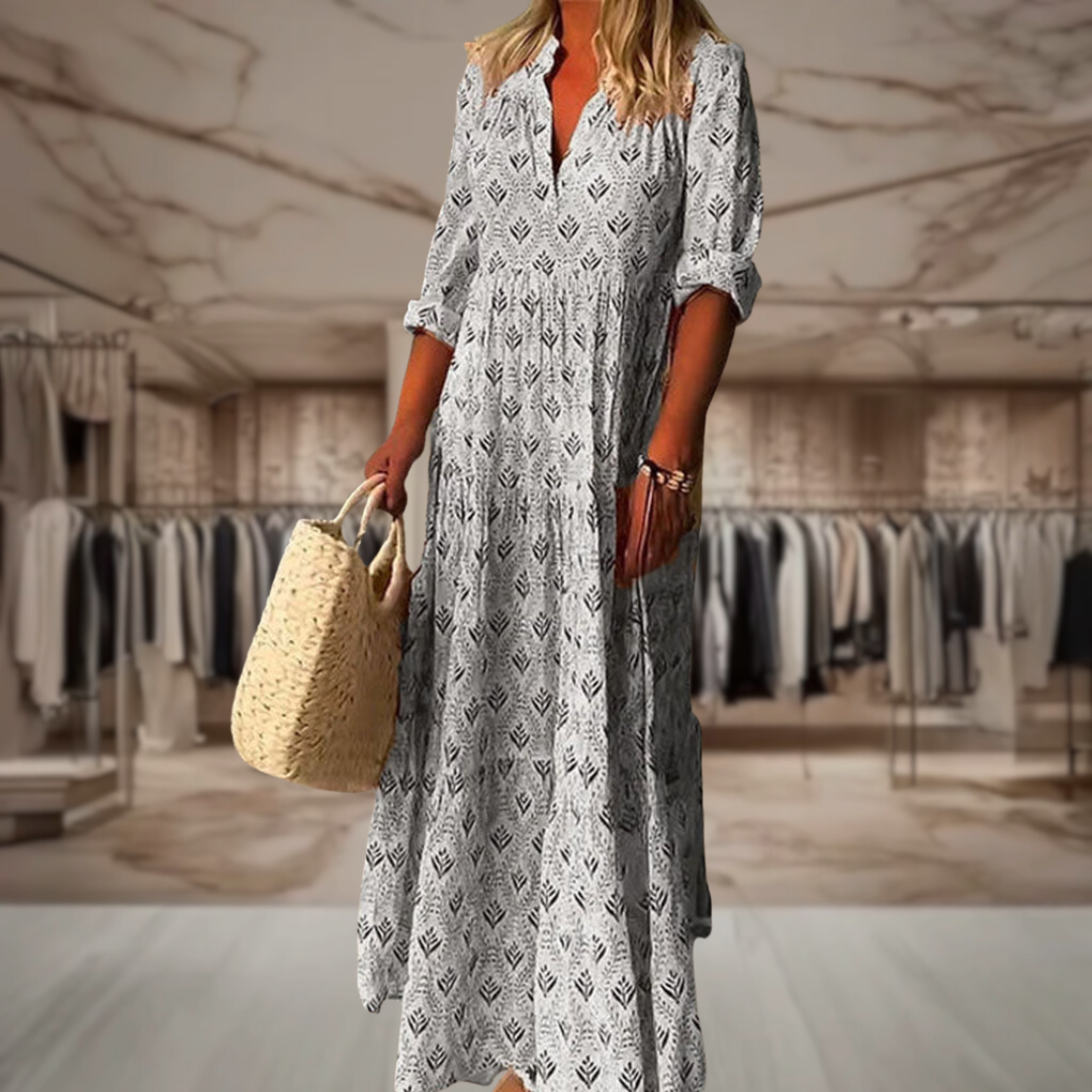 Women’s Boho Long Sleeve A Line Maxi Dress | Raven