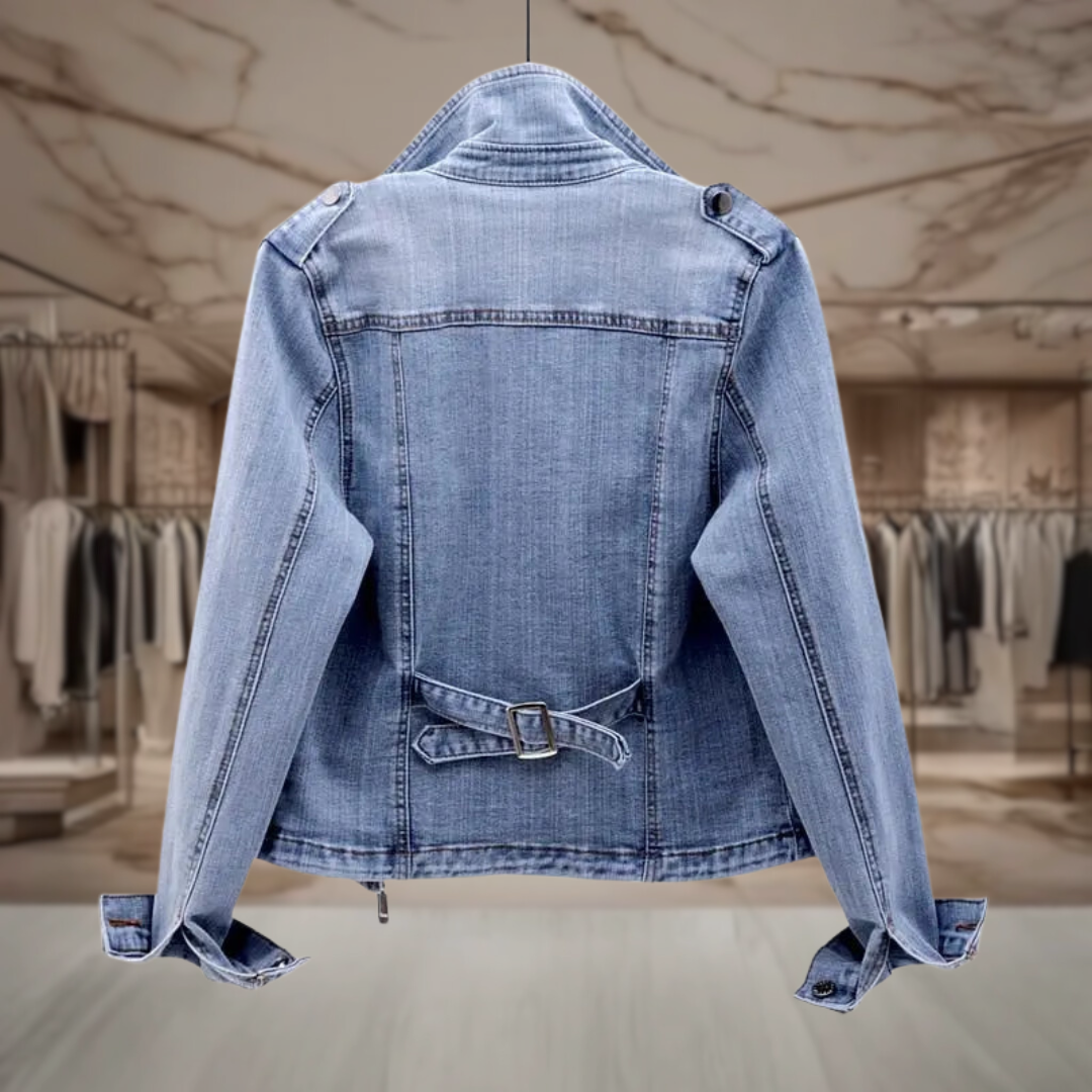 Women's Cropped Denim Moto Jacket | Kendra