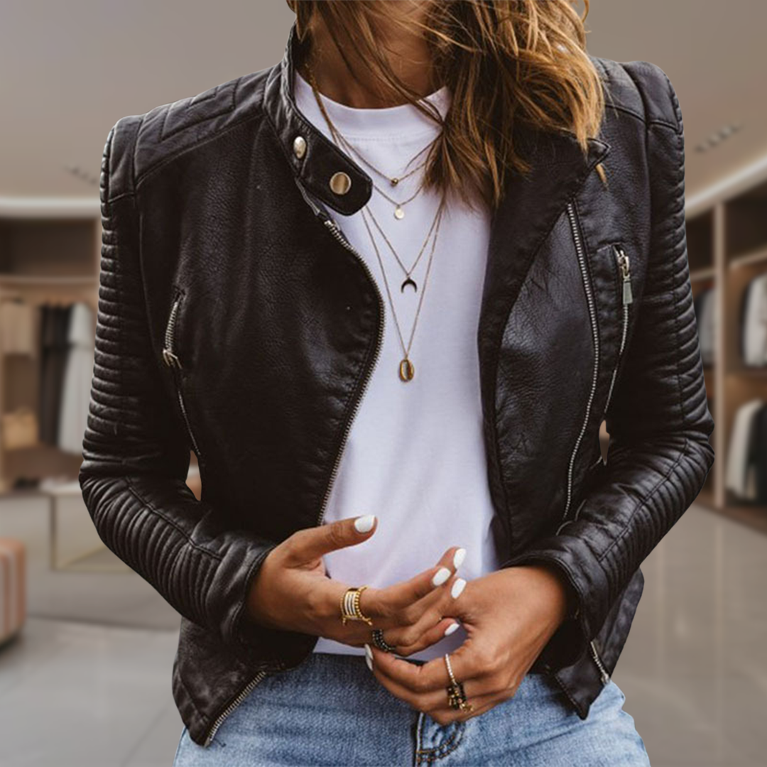 Women’s Zip Front Leather Biker Jacket | Erika