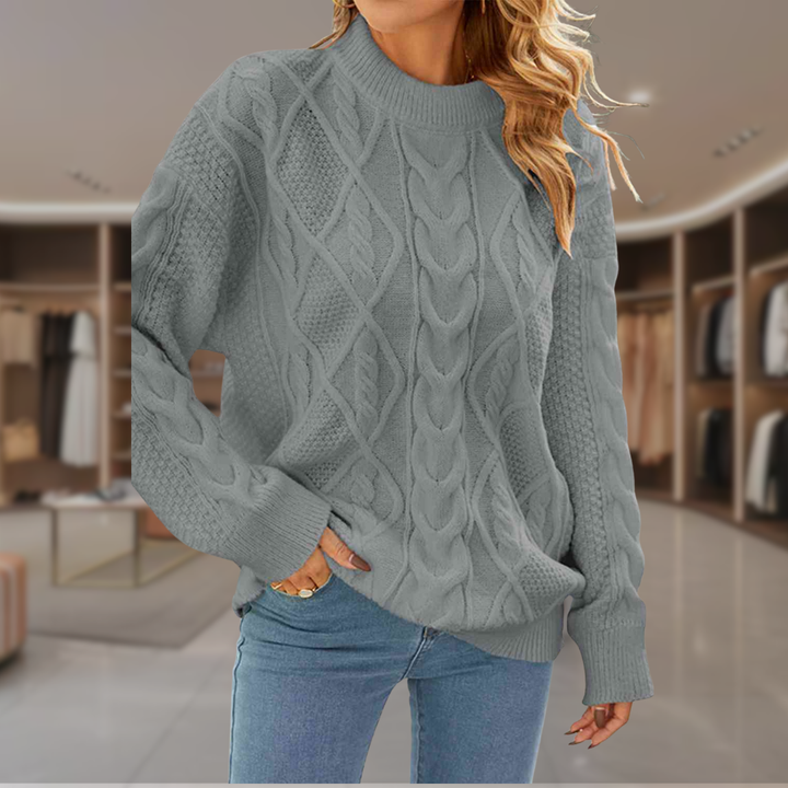 Women’s Cable Knit Mock Neck Pullover Sweater | Elise