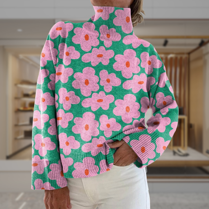 Women’s Floral Graphic Turtleneck Sweater | Cassie