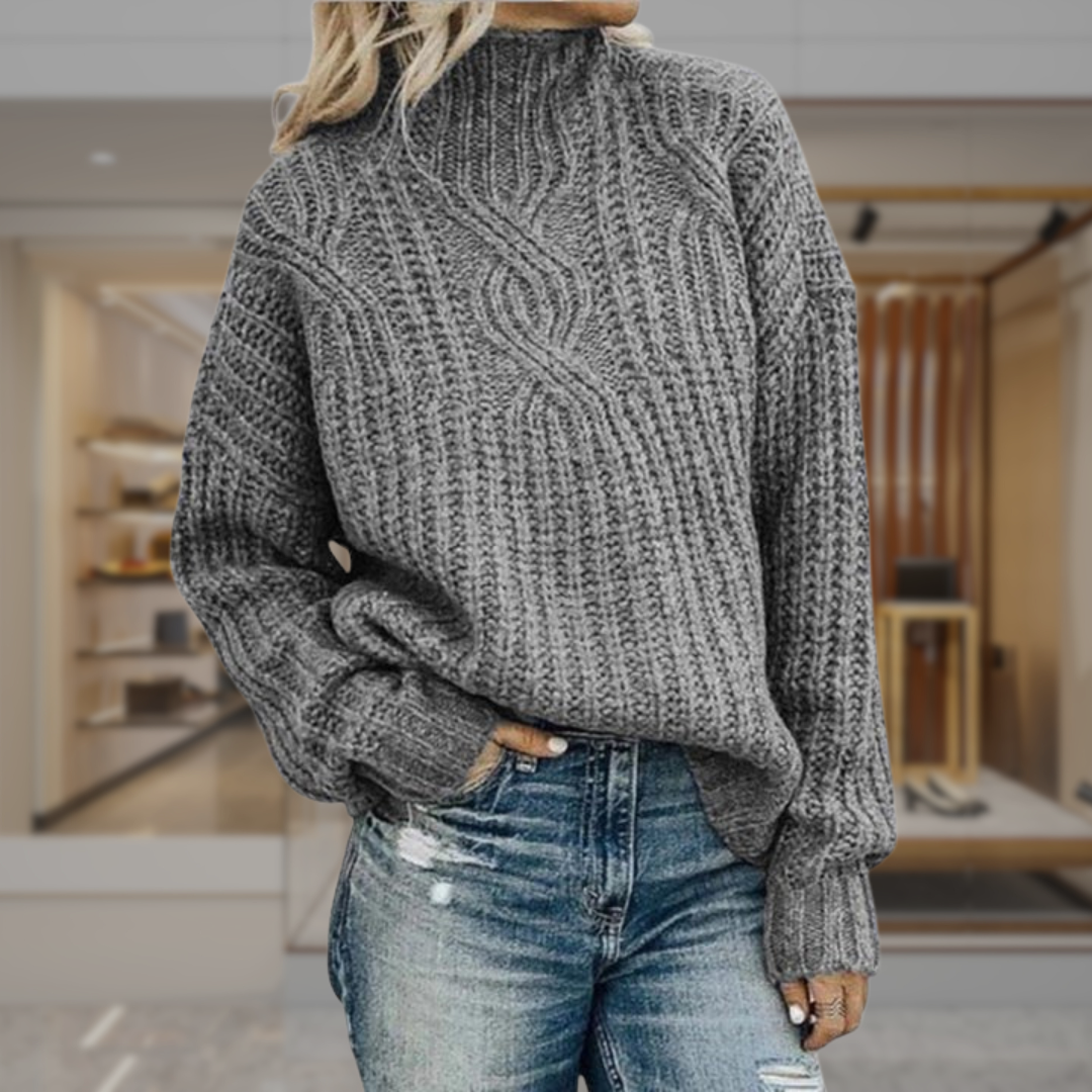 Women's Oversized Cable Knit Turtleneck Sweater | Amani