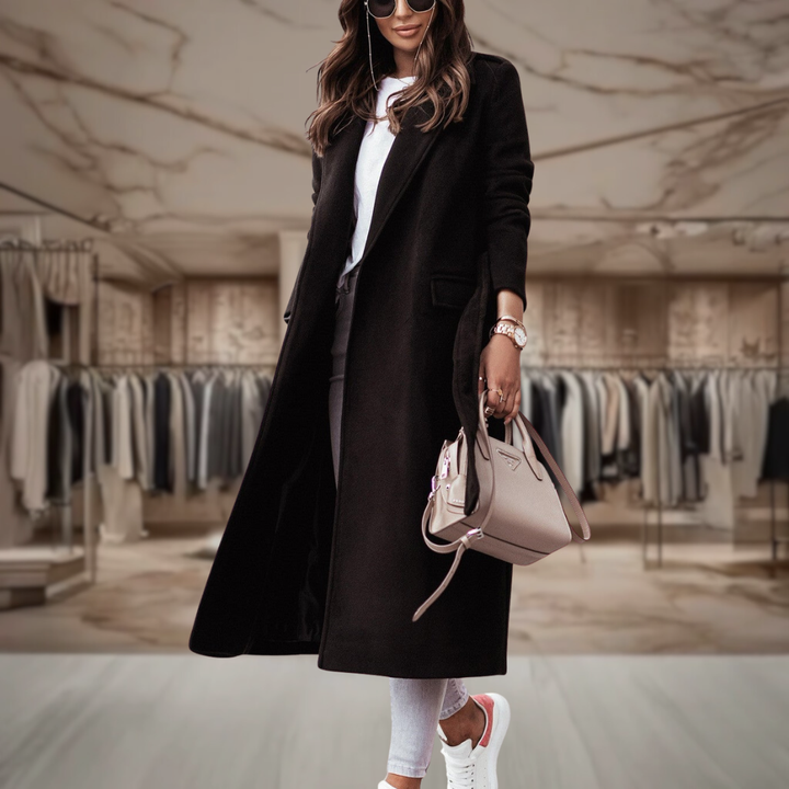 Women’s Long Wool Coat Belted Jacket | Alisa