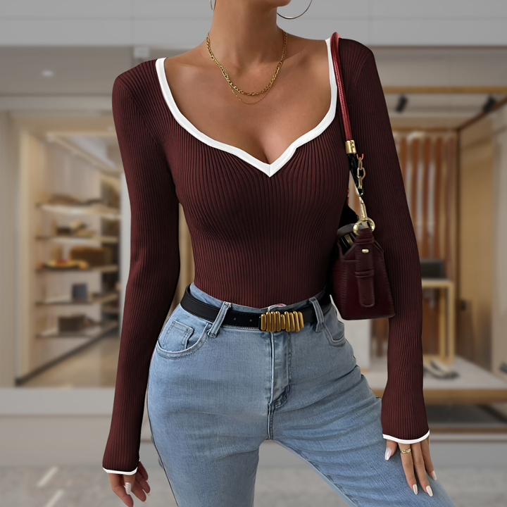 Women’s Ribbed V Neck Knit Sweater | Shania