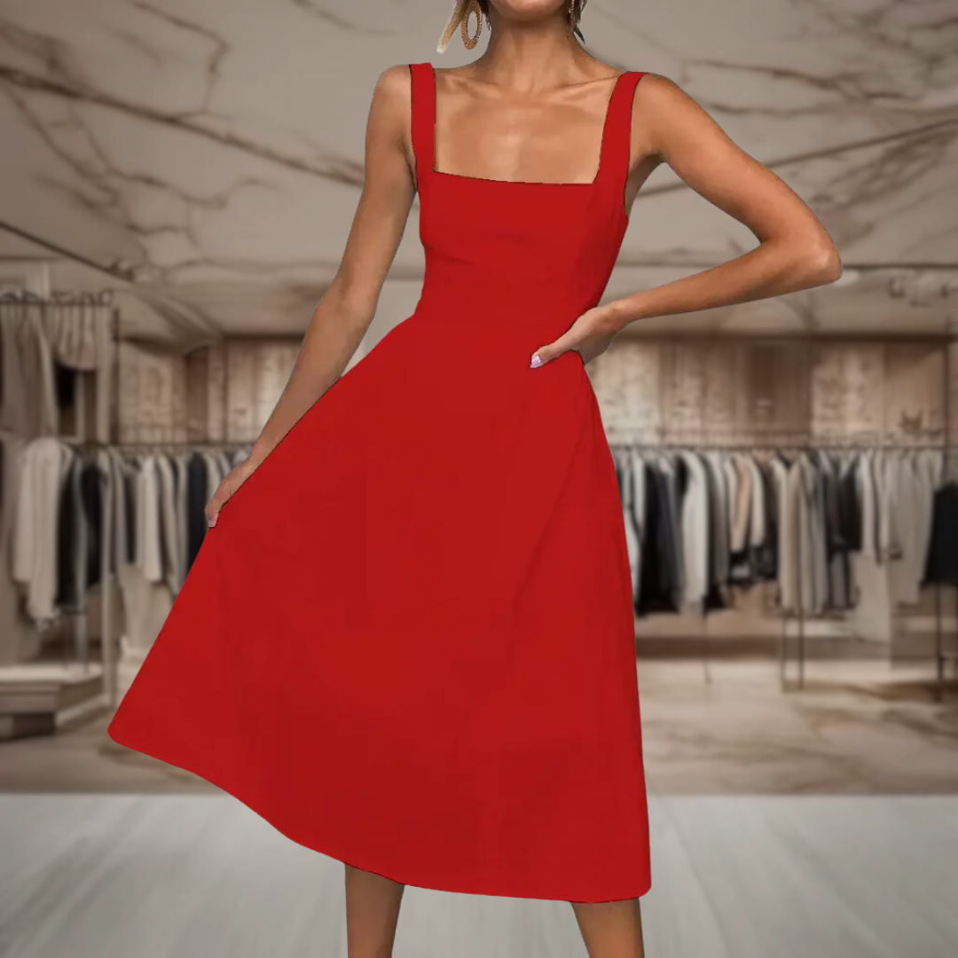 Women's A Line Square Neck Midi Dress | Morgan