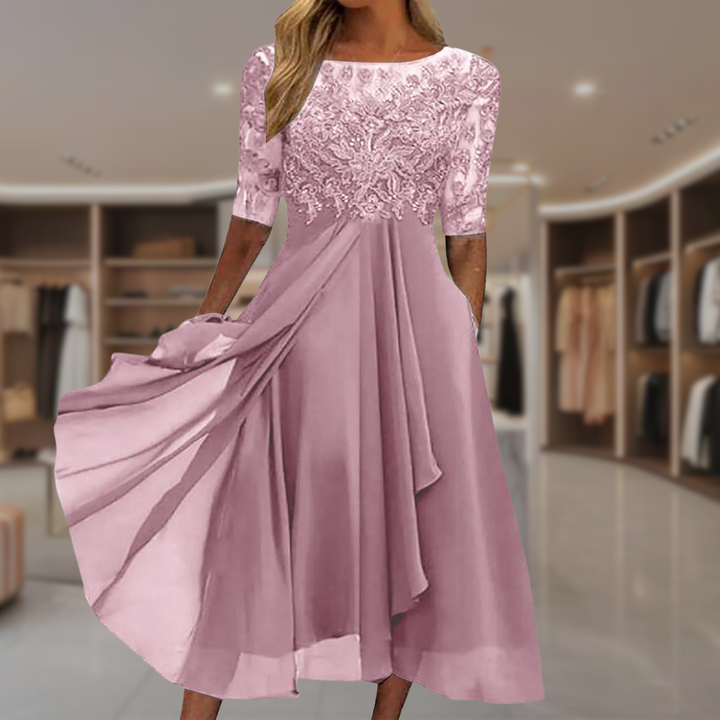 Women’s Lace Chiffon Midi Formal Dress | Ellen