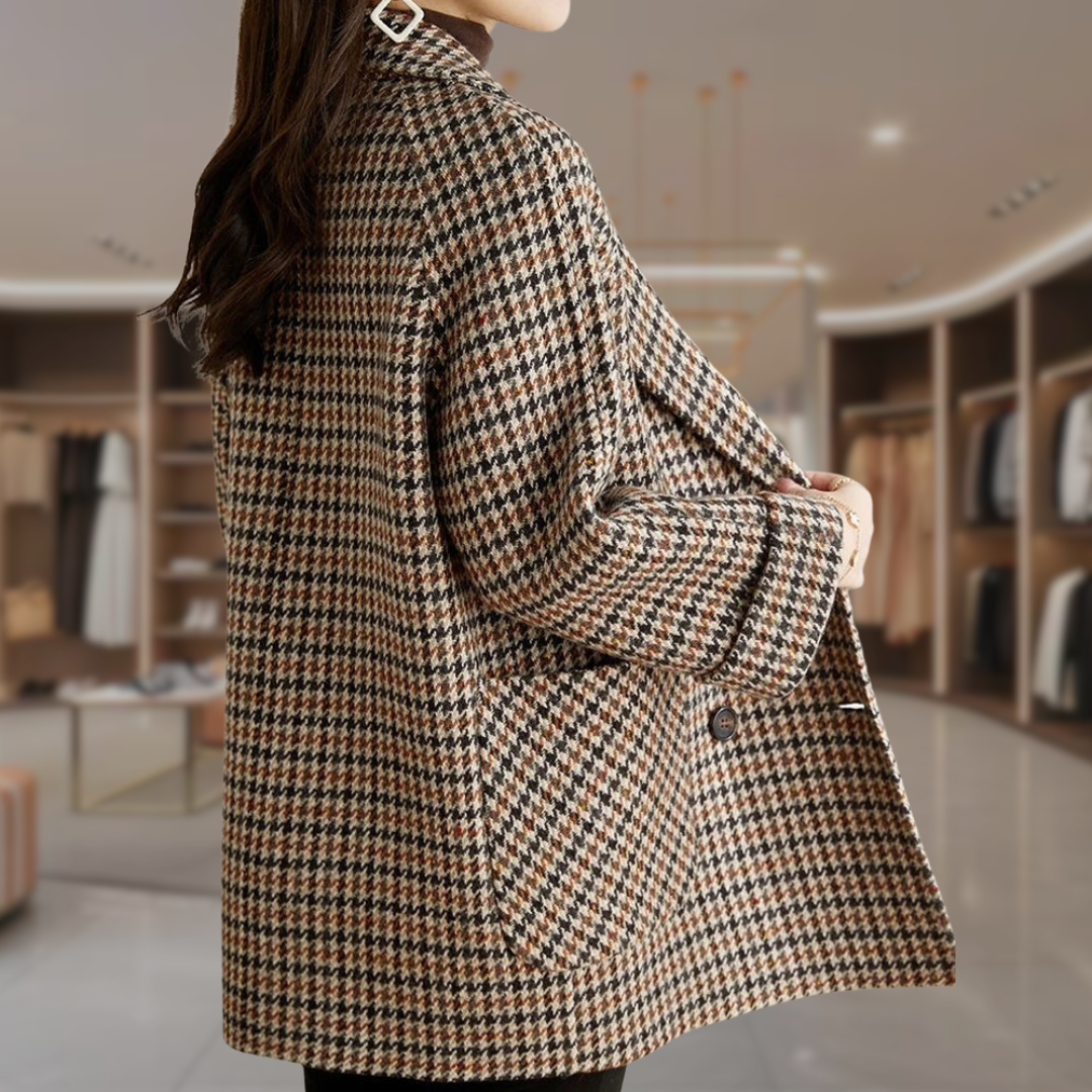 Women’s Double Breasted Houndstooth Wool Coat | Lilly