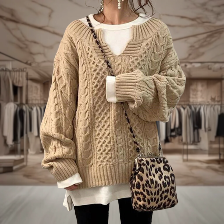 Women’s Cable Knit V Neck Sweater | Hayley