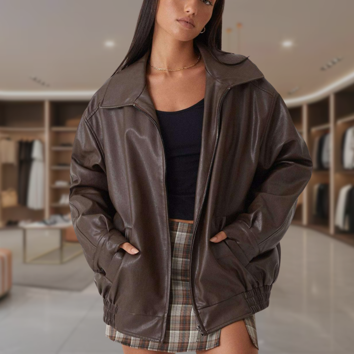 Women's Faux Leather Bomber Jacket | Mila