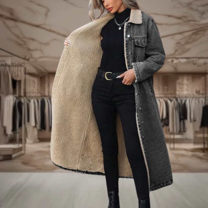 Women's Oversized Sherpa Lined Denim Coat | Saige