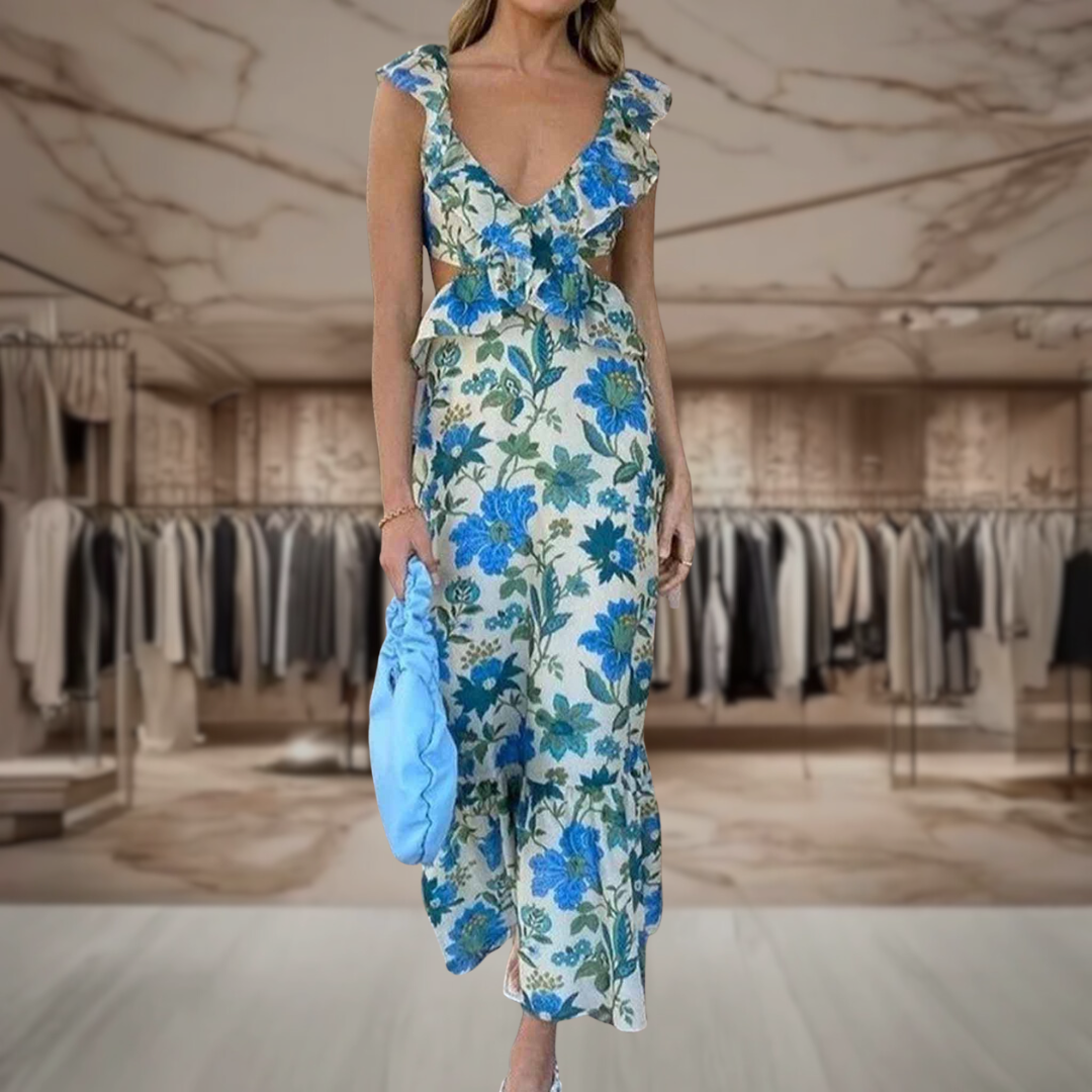 Women’s Ruffled Cut Out Floral Maxi Dress | Kiara