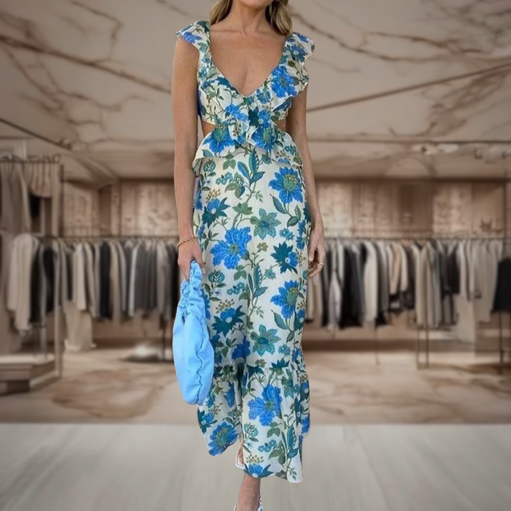 Women’s Ruffled Cut Out Floral Maxi Dress | Kiara
