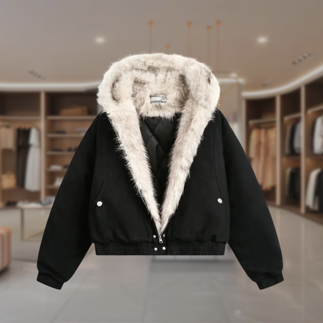 Women's Faux Fur Hooded Bomber Jacket Cropped | Deja