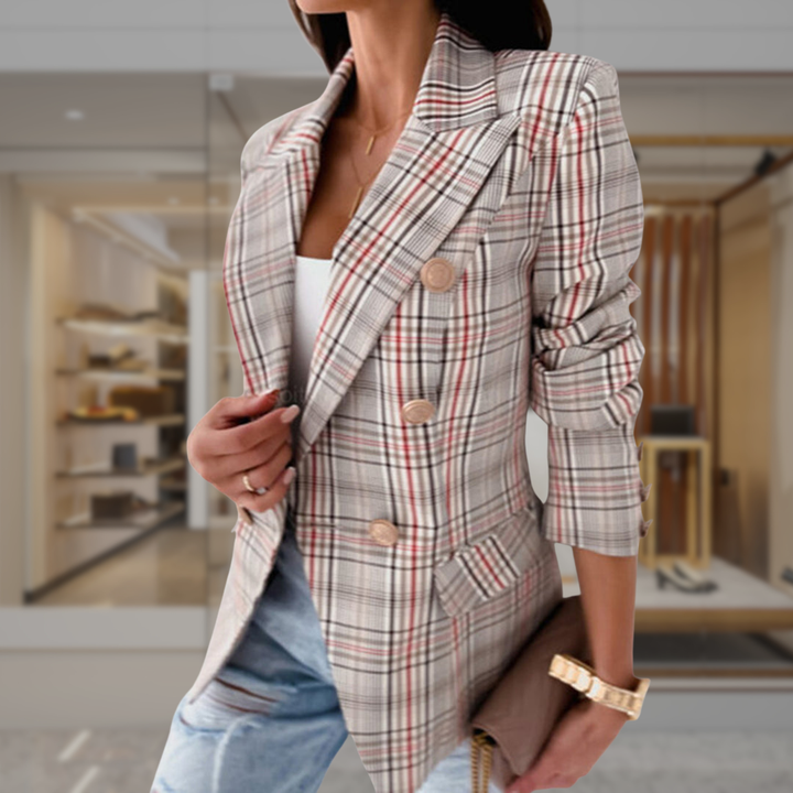 Women’s Double Breasted Checkered Suit Jacket | Lilia