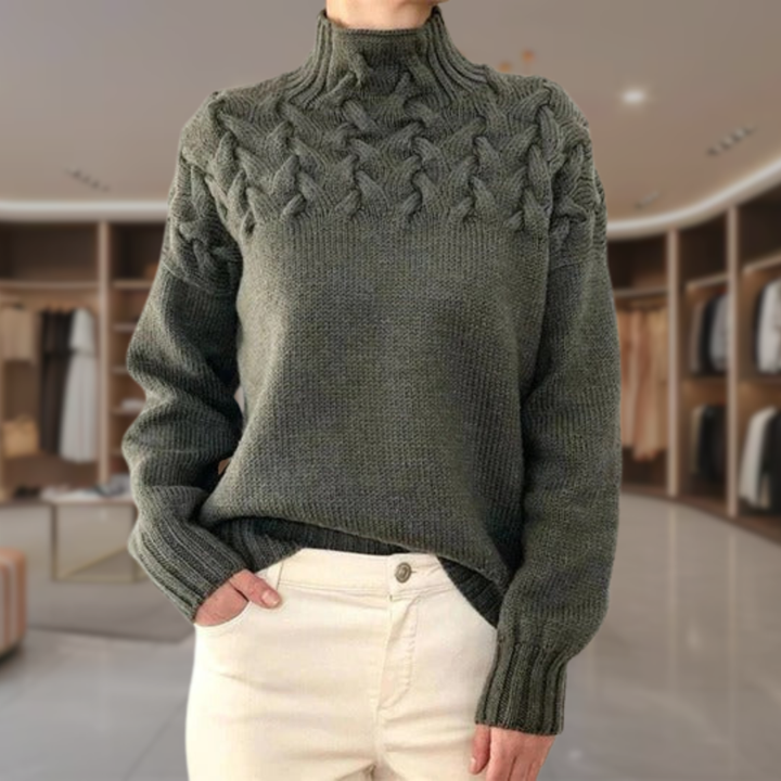 Women's Cable Knit Turtleneck Sweater | Mira