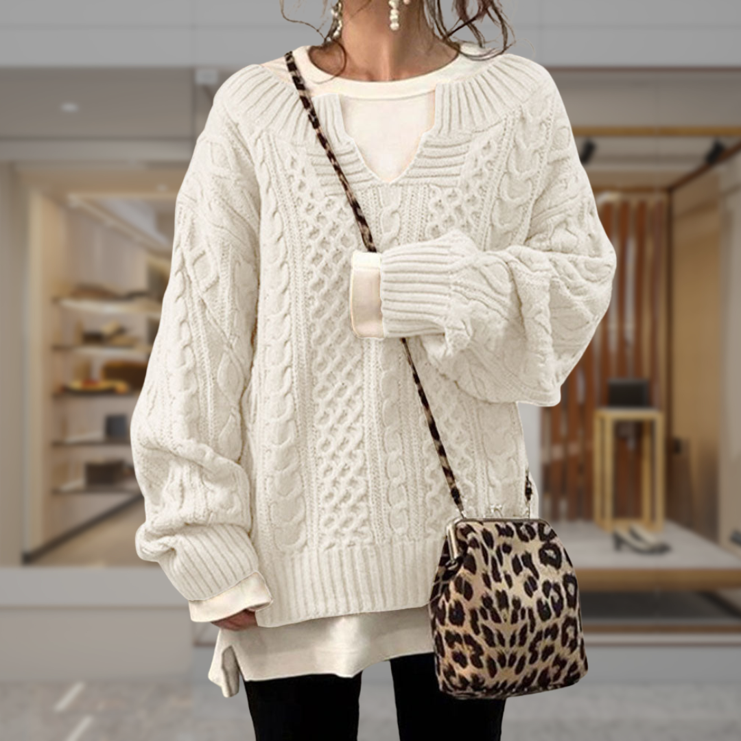 Women’s Cable Knit V Neck Sweater | Hayley