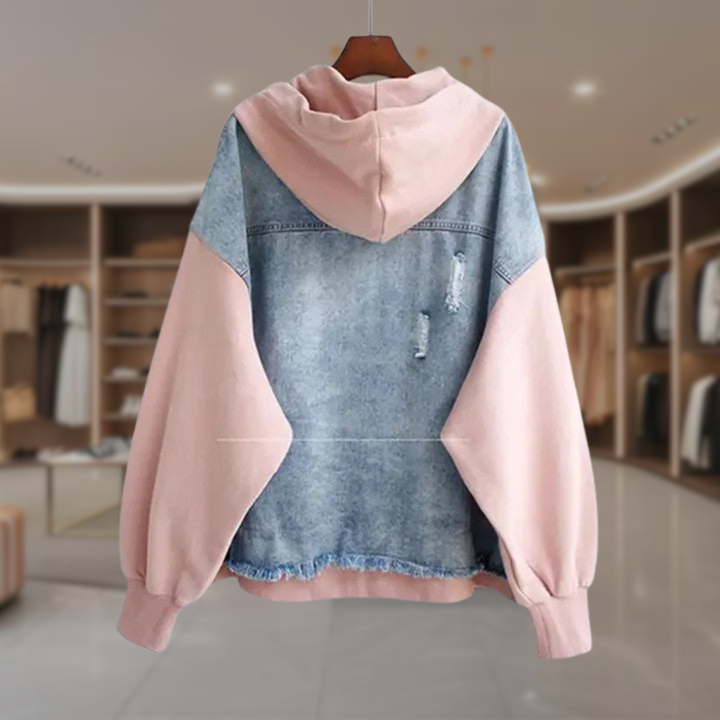Women's Hooded Denim Jacket Fleece Sleeves | Hailie
