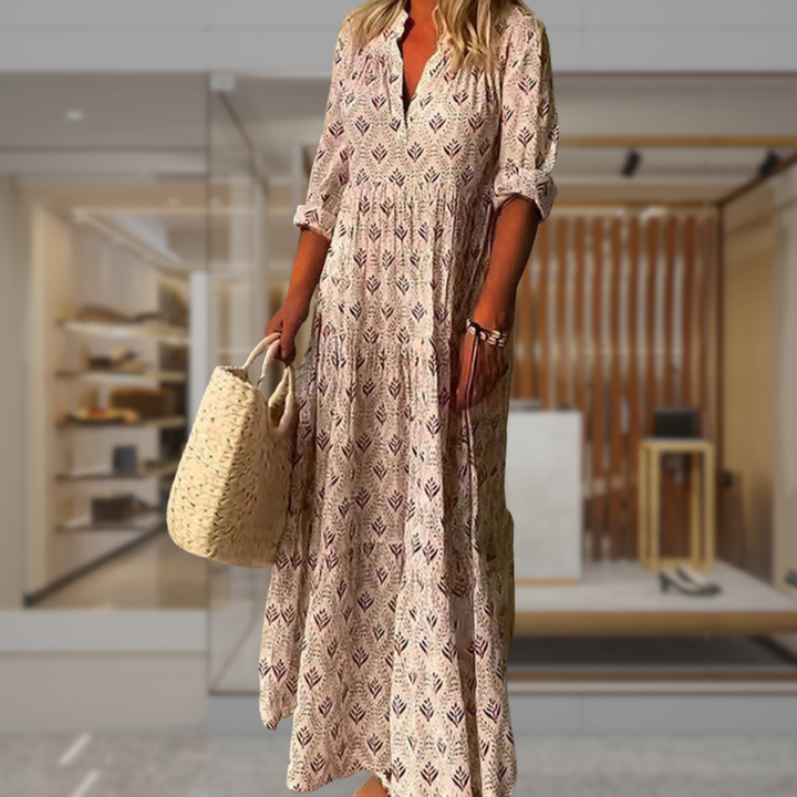 Women’s Boho Long Sleeve A Line Maxi Dress | Raven