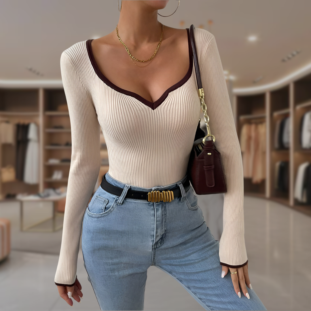 Women’s Ribbed V Neck Knit Sweater | Shania