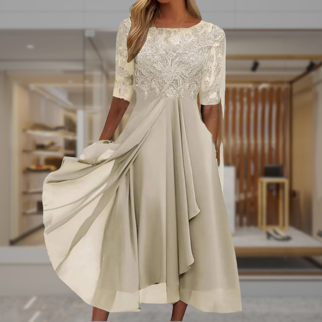 Women’s Lace Chiffon Midi Formal Dress | Ellen
