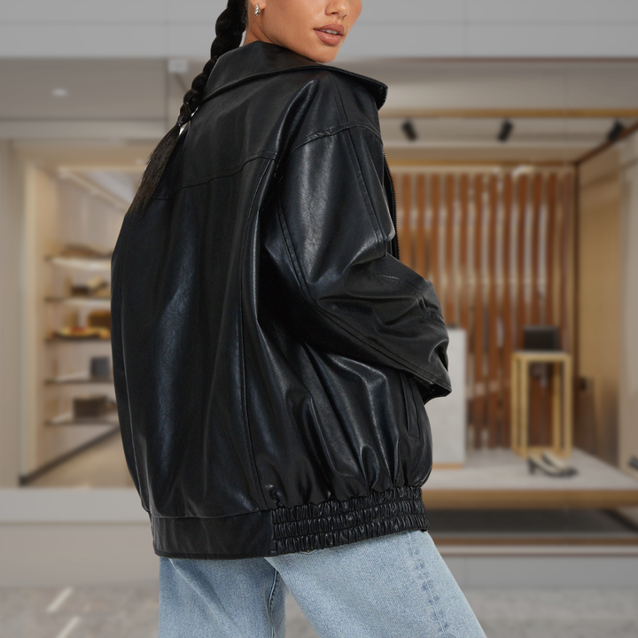 Women's Faux Leather Bomber Jacket | Mila