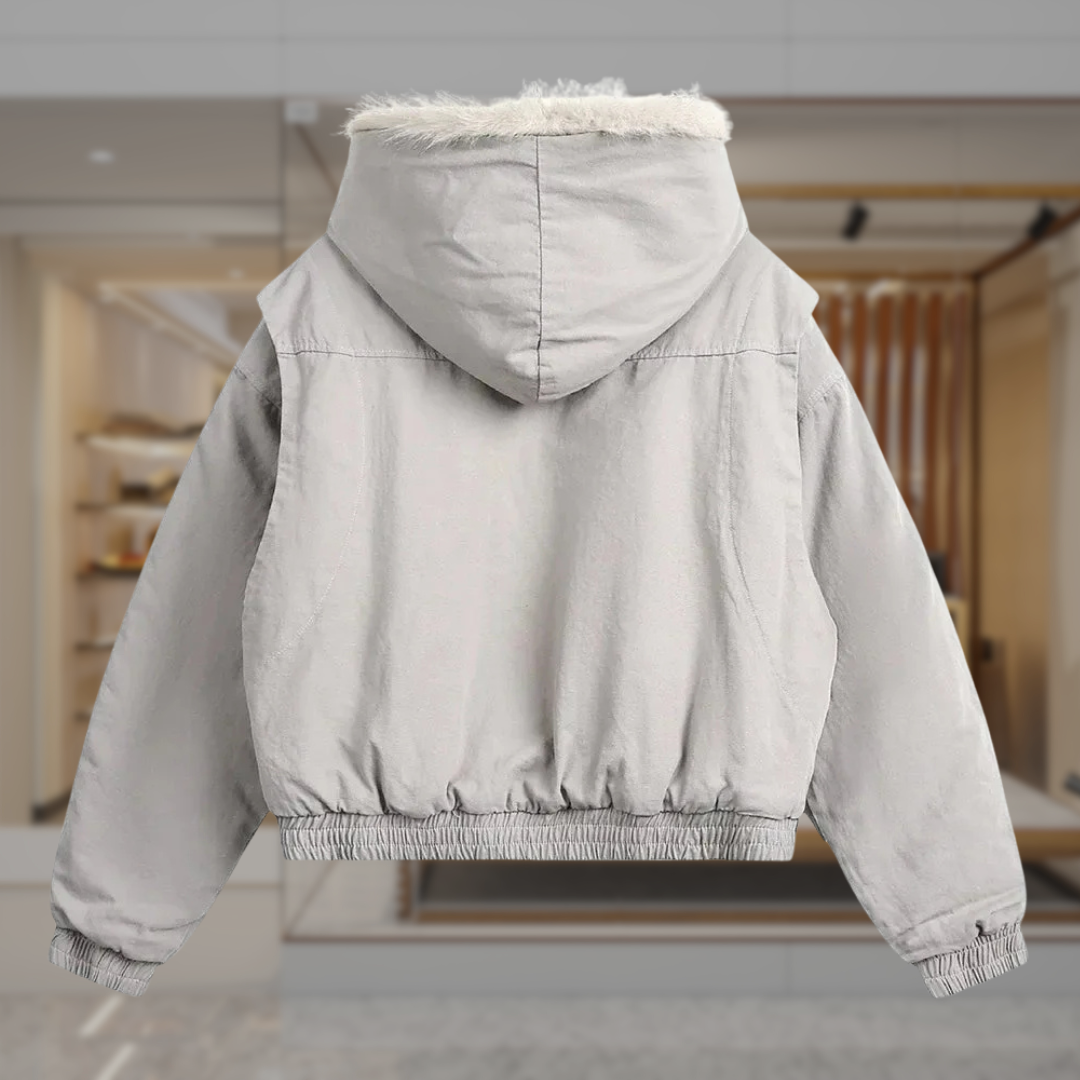 Women's Faux Fur Hooded Bomber Jacket Cropped | Deja