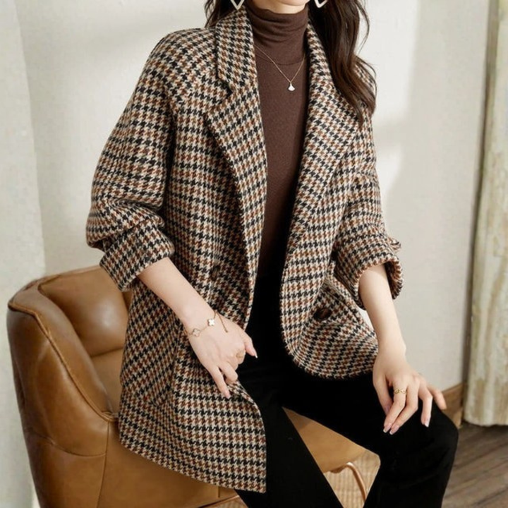 Women’s Double Breasted Houndstooth Wool Coat | Lilly