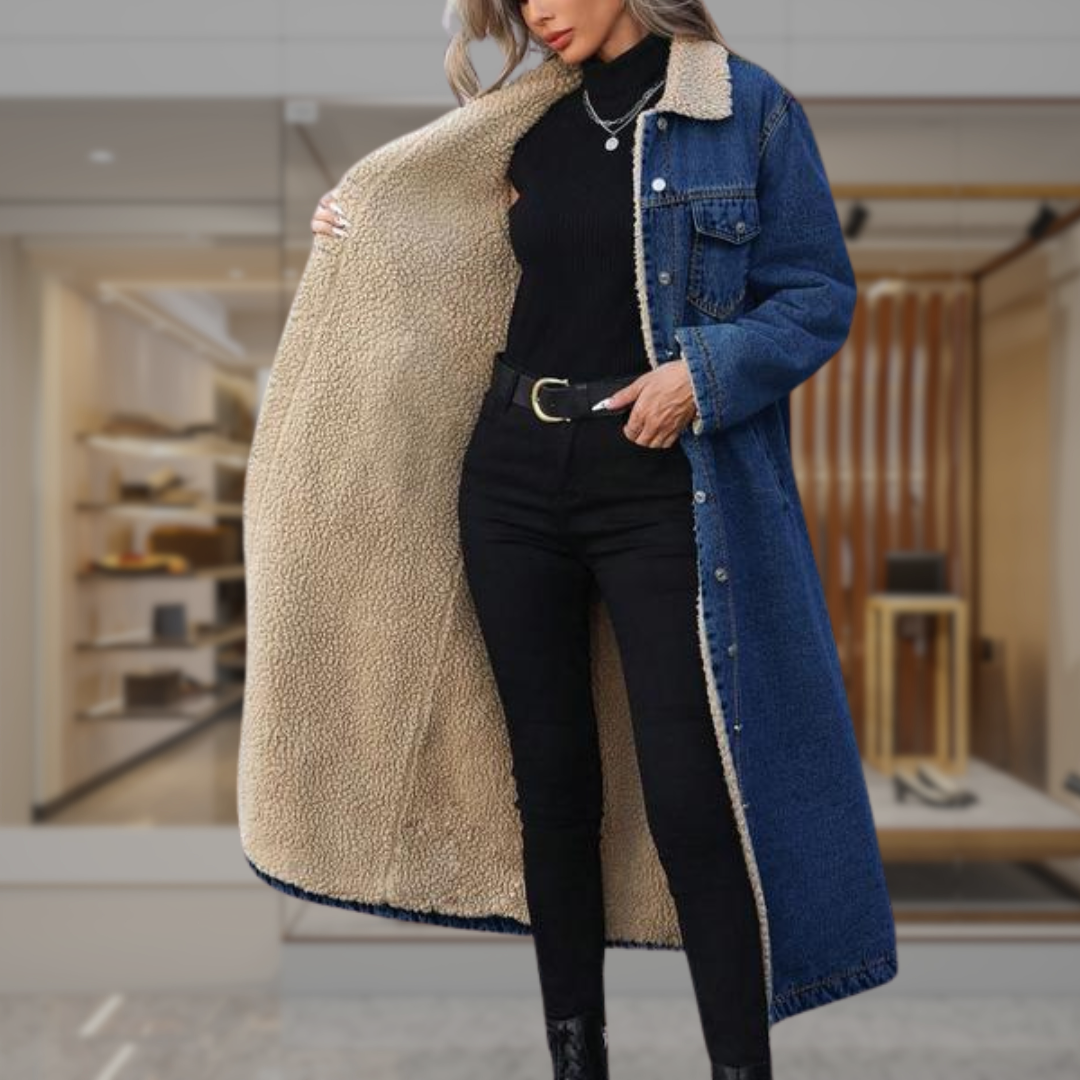 Women's Oversized Sherpa Lined Denim Coat | Saige