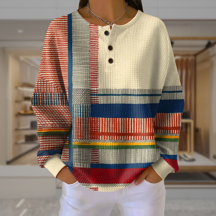 Women's Waffle Knit Henley Pullover Sweater | Jacey