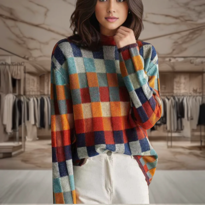 Women’s Colour Block Checkered Knit Sweater | Heidi